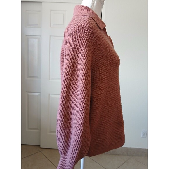 Olive + Oak Womens Sweater Pink Small Collared Tight Knit Bohemian Peasant - Picture 3 of 15